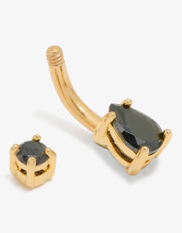 Lovisa - Gold Plated Surgical Steel Black Cubic Zirconia Belly Bar