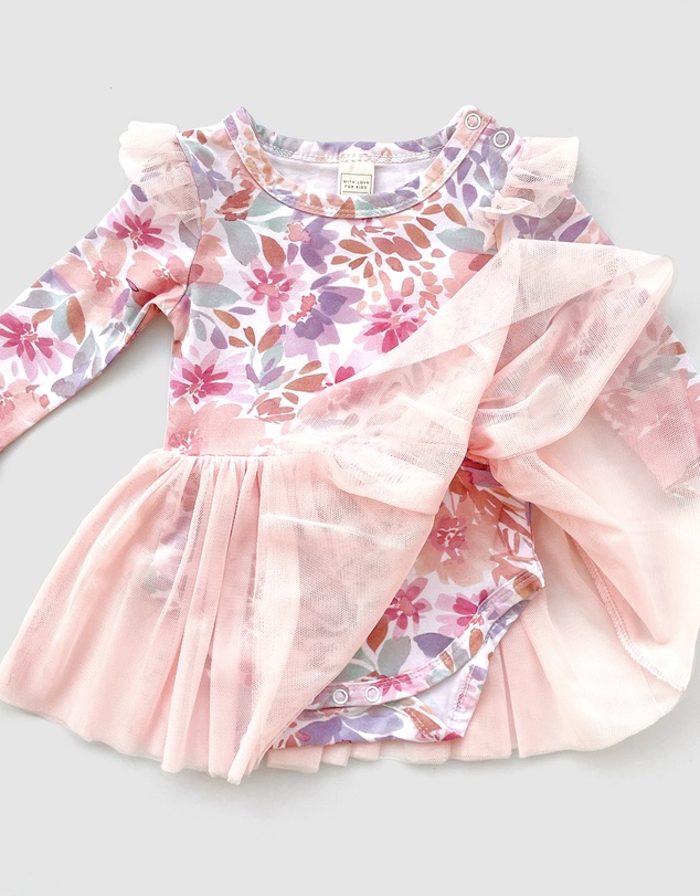 WITH LOVE FOR KIDS - Tulle Flutter Long Sleeve Tutu Onesie - Babies