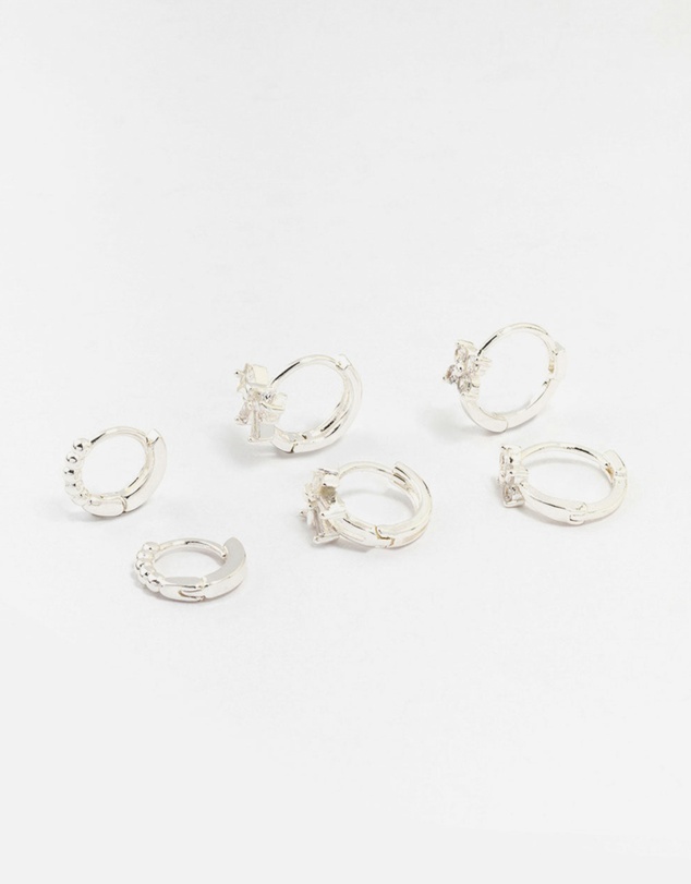 Lovisa - Silver Diamante Mixed Bow Earrings 4-Pack