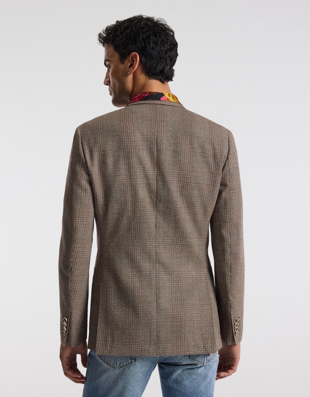 Calibre - Double-Breasted Glen Check Wool Blazer Mahogany