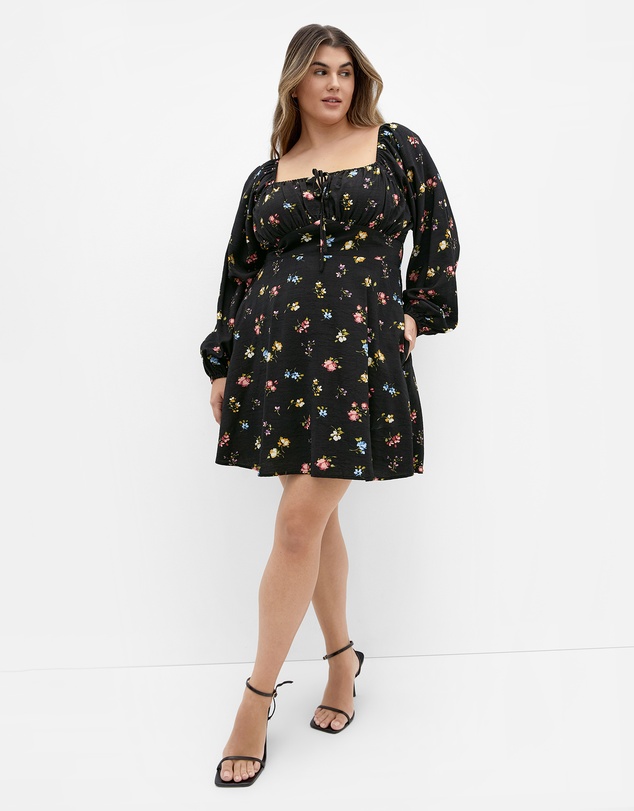 City Chic - Abbie Long Sleeve Print Mini Dress