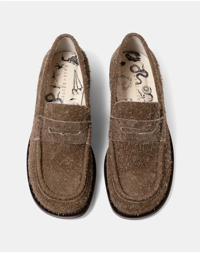 Duke + Dexter - Willis Khaki Hairy Suede Penny Loafers