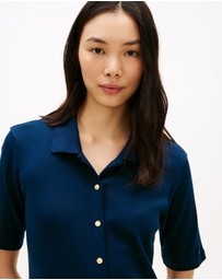 Tommy Hilfiger - Gold-Tone Button Midi Polo Dress