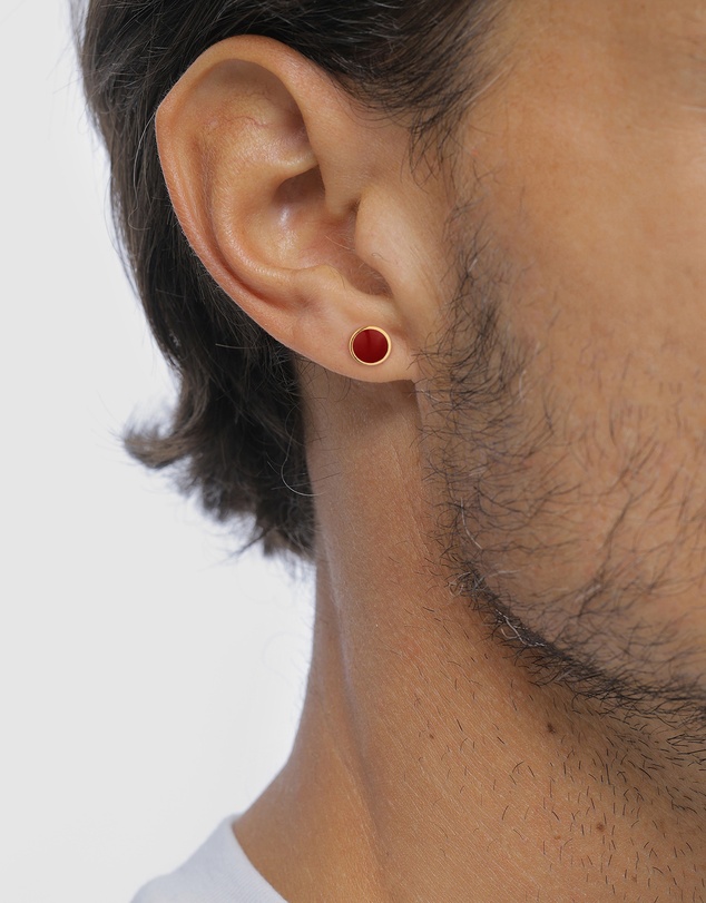 Kuzzoi - ICONIC EXCLUSIVE - Earrings Male Basic Circle Geo Enamel Red 925 Sterling Silver Gold Plated