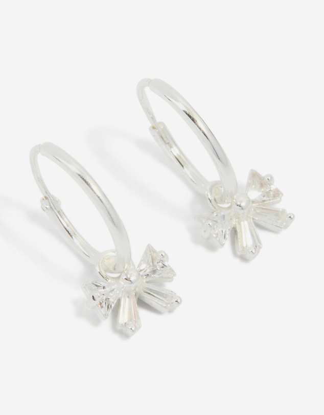 Lovisa - Sterling Silver Cubic Zirconia Bow Charm Huggie Earrings