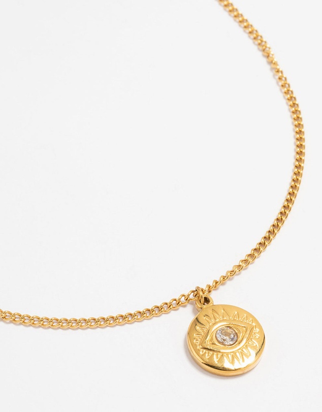 Lovisa - Waterproof Gold Plated Stainless Steel Cubic Zirconia Evil Eye Pendant Necklace