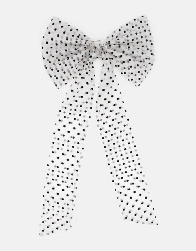 Morgan & Taylor - Charlie Large Racewear Bow in White with Black Polka Dots