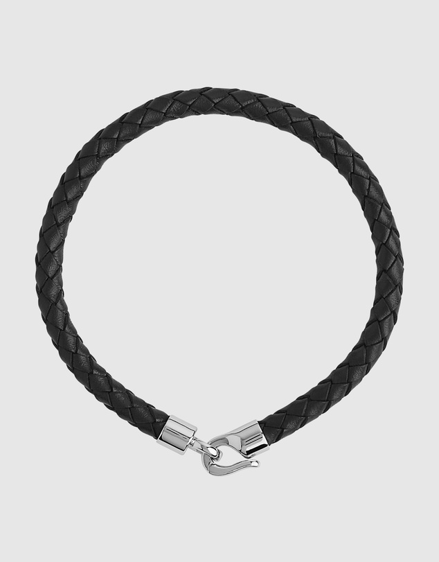 Najo - Mariner Black Leather & Steel Bracelet (21cm)
