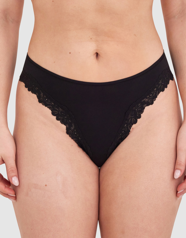 Bras N Things - NKD High Leg Lace Brazilian Knicker - Black