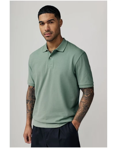 NEXT - Textured Waffle Button Through 100% Cotton Polo Shirt