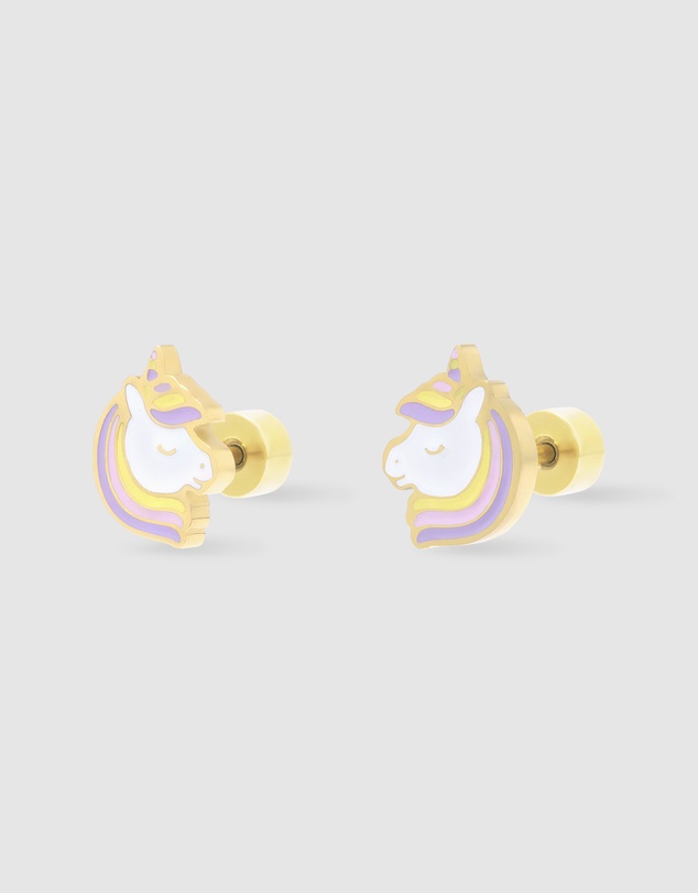 Wanderlust + Co - Unicorn Enamel Gold Flat Back Earrings