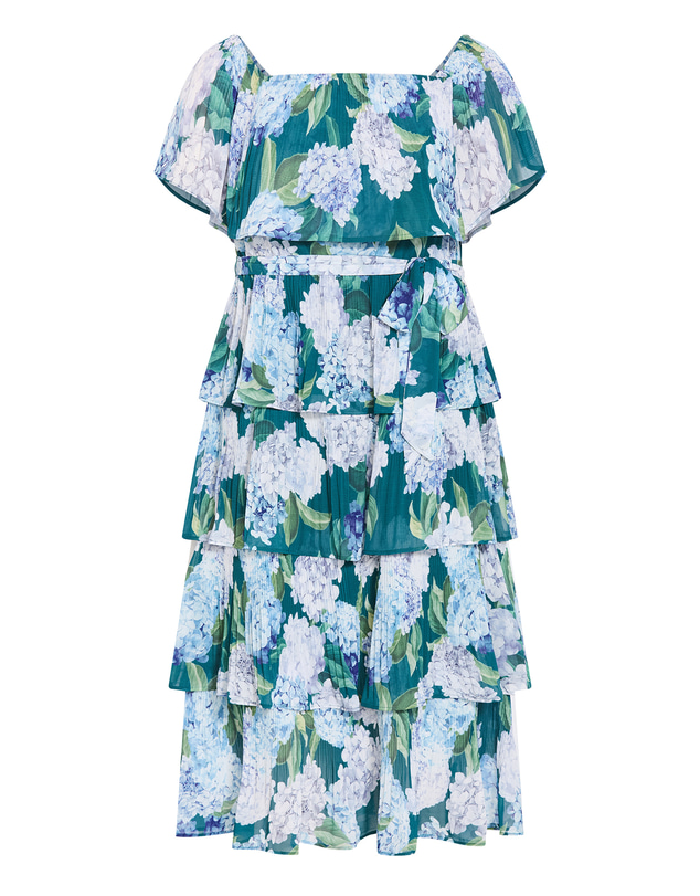 City Chic - Plus size Night Garden Print Tier Midi Dress - jade
