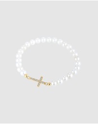 Elli Jewelry - Bracelet with Pearls Cross Crystals 925 Sterling Silver Gold-plated