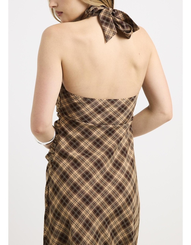 Insight - Kiera Ruched Check Halter Maxi Dress