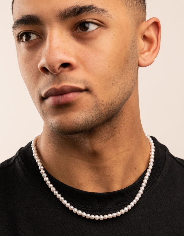 Dower & Hall - Men's White Freshwater Pearl Necklace In Sterling Silver