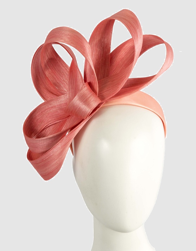 Fillies Collection - Coral Silk Abaca Loops Racing Fascinator