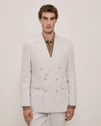 Trenery - Linen Twill Double Breasted Blazer in Stone