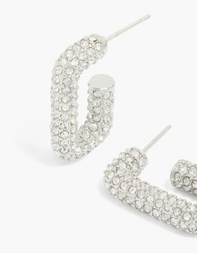 Lovisa - Waterproof Stainless Steel Cubic Zirconia Pave Rectangle Hoop Earrings