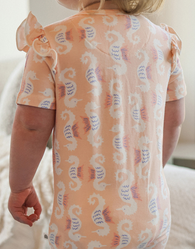 Kynd Baby - Frill Short Sleeve Onesie in Seahorse