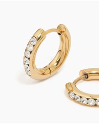Lovisa - Waterproof Gold Plated Stainless Steel Round Diamante Clicker Hoop Earrings