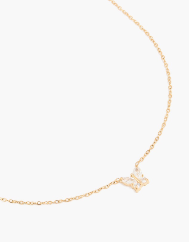 Lovisa - Waterproof Gold Plated Stainless Steel Cubic Zirconia Mini Butterfly Necklace