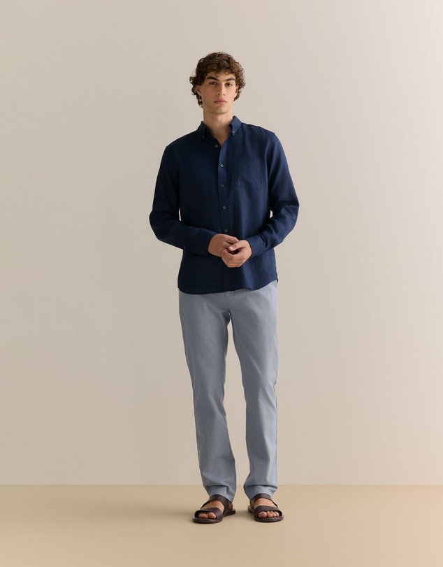 Trenery - Regular Fit Yarn Dyed Cotton Dobby Chino in Strong Blue