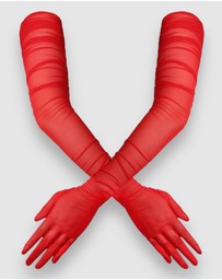 High Heel Jungle - Ariana Ruched Mesh Opera Glove - Red