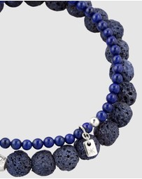 Kuzzoi - ICONIC EXCLUSIVE - Bracelet Men Lapis Lazuli Lava Beads 925 Sterling Silver