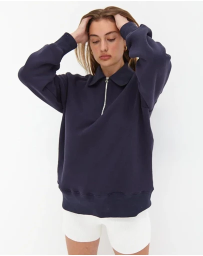 Style Addict - Half Zip Sweater - Navy