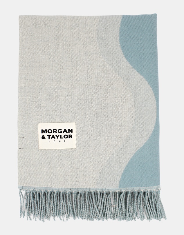Morgan & Taylor - River Throw Blanket in Beige with a Light Blue Wave Pattern