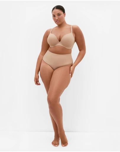City Chic - Plus size Luxe Microfibre Plunge T-Shirt Bra - cafe