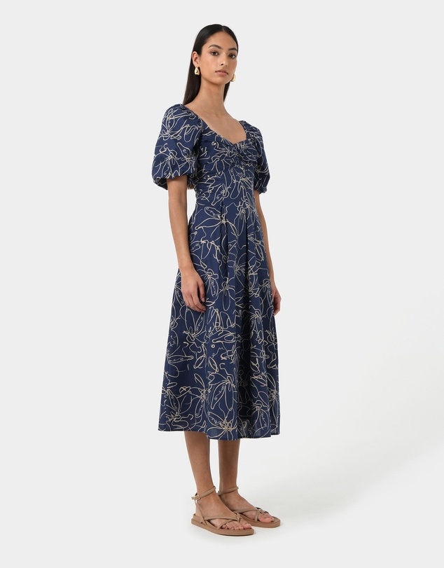 Forcast - Leen Puff Sleeve Midi Dress