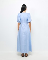 AERE - Lori Puff Sleeve Linen Midi Dress