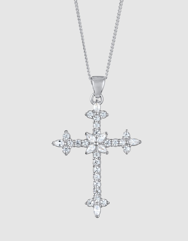 Elli Jewelry - Necklace Cross Zirconia 925 Sterling Silver