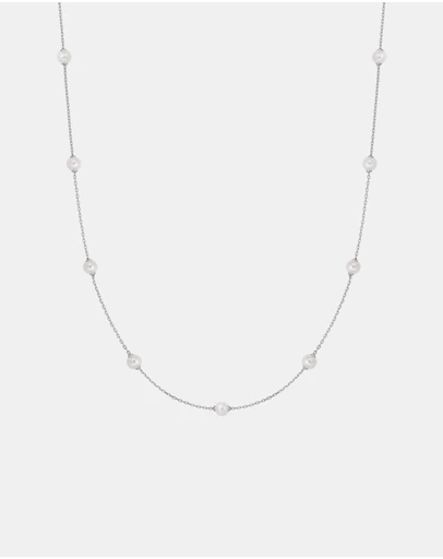 Ania Haie - Ania Haie Silver Shell Pearl Station Chain Necklace