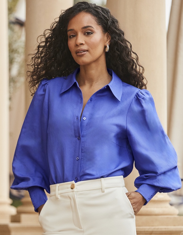 Sosandar - Linen Blend Blouson Sleeve Shirt