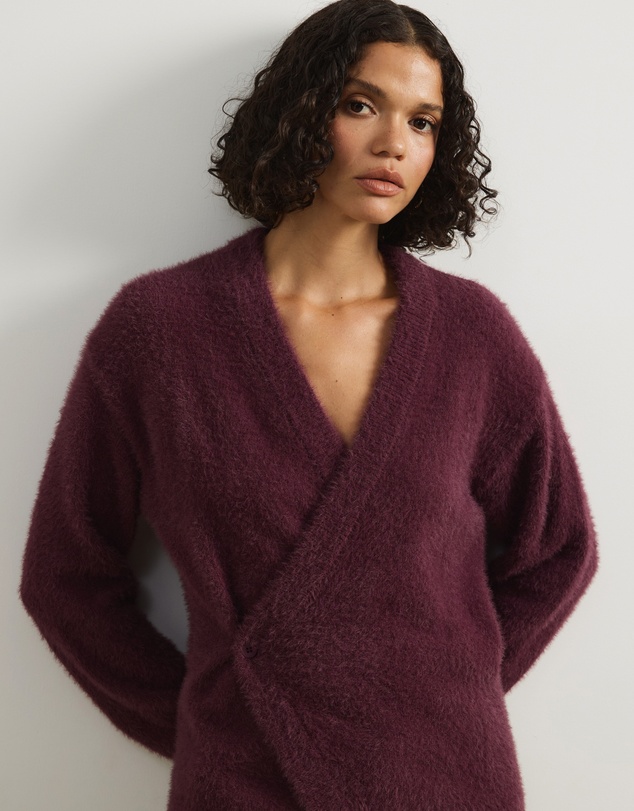 Atmos&Here - Cara Asymmetric Buttoned Knit Cardigan