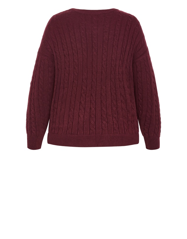 City Chic - Plus size Kenia Crew Neck Knit Jumper - wildberry