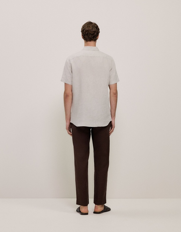 Trenery - Yarn Dyed Linen Short Sleeve Shirt in Flax