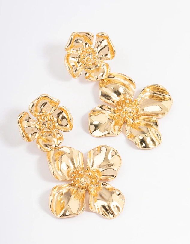 Lovisa - Gold Plated Double Gradual Flower Drop Earrings