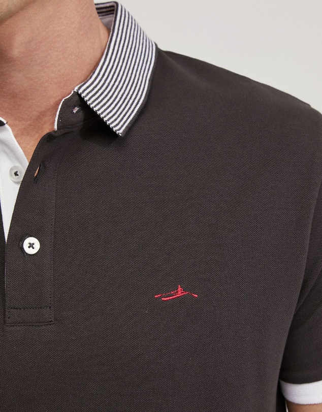 Oxford - Dylan Striped Collar Pique Polo