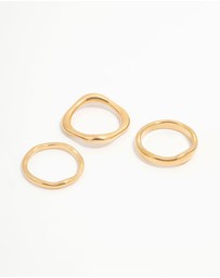 Lovisa - Waterproof Gold Plated Stainless Steel Organic Rings 3-Pack