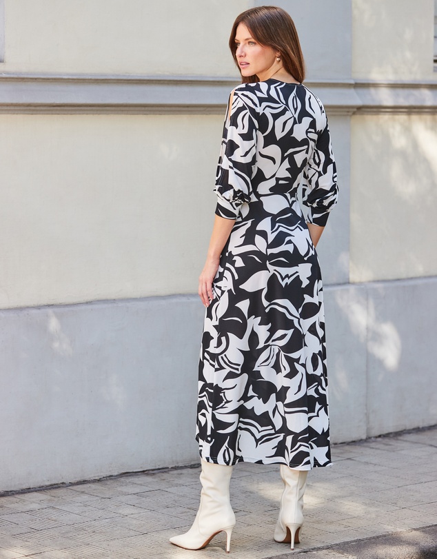 Sosandar - Floral Print Keyhole Detail Jersey Midi Dress