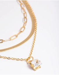Lovisa - Gold Plated Cubic Zirconia Chain Necklace