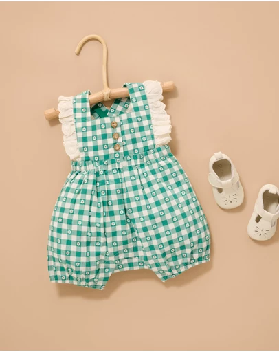 Purebaby - Gingham Overall Bodysuit-Kids-Babies