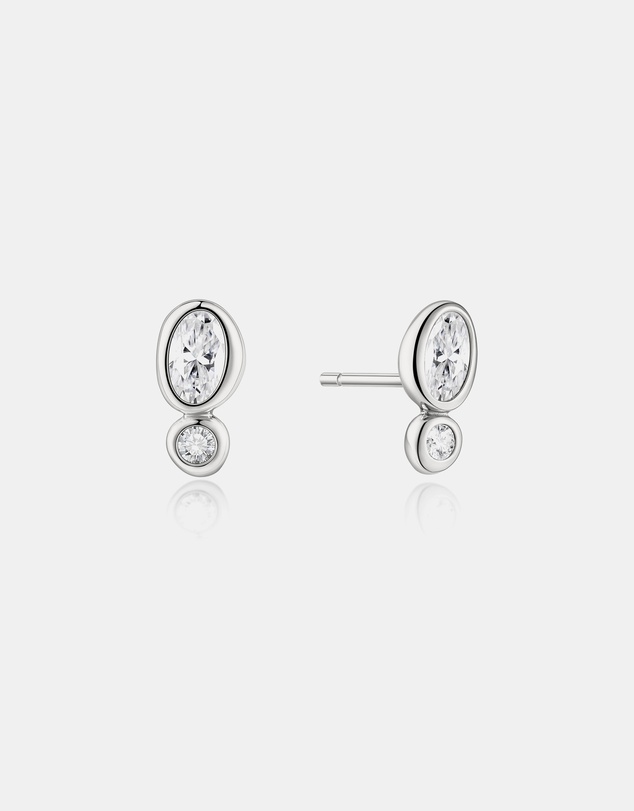 Ania Haie - Silver Bezel Organic Pebble & Round Stud Earrings