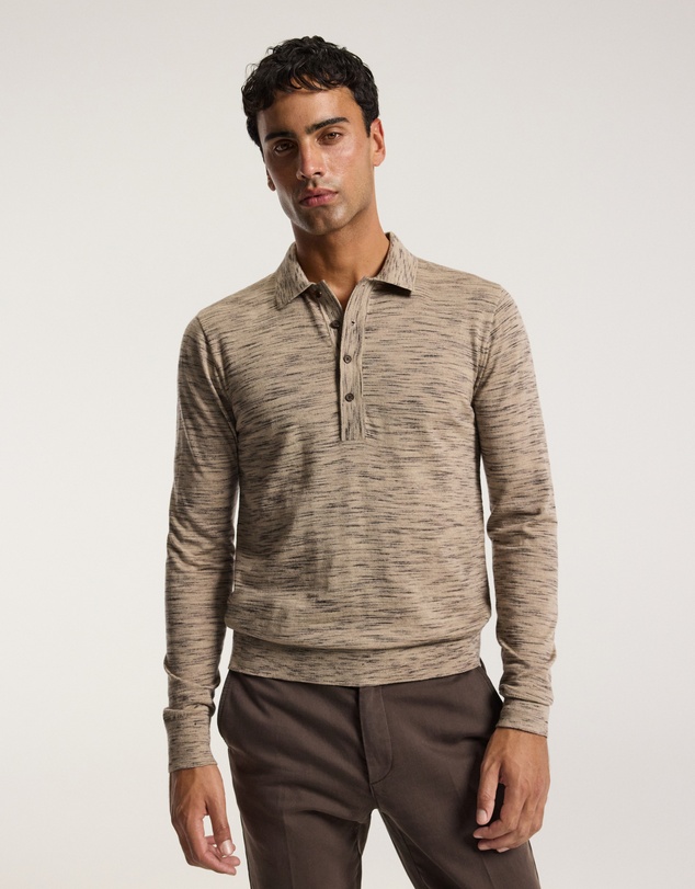 Calibre - Melange Merino Wool Long Sleeve Polo Flint