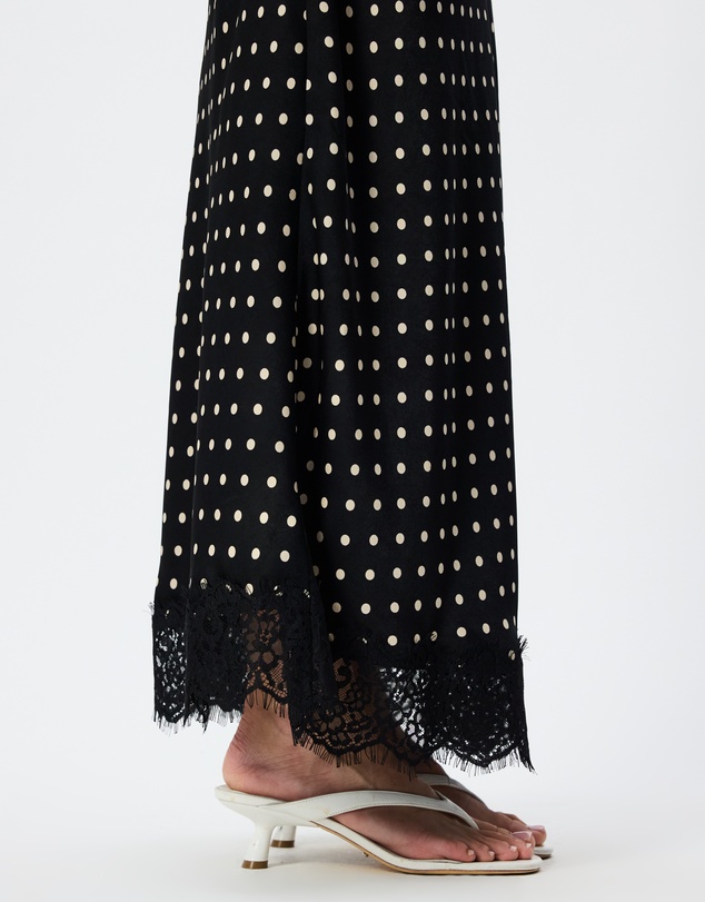 Tussah - Cara Polka Dot Satin Lace Trim Maxi Skirt