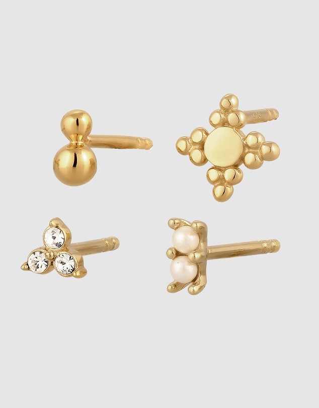 Elli Jewelry - Earrings Set Women Stud Snowflake Pearl 925 Sterling Silver Gold Plated