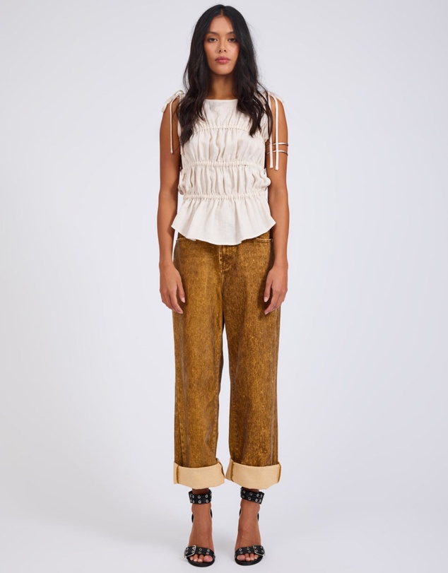 ONE TEASPOON - Evelyn Gathered Ruched Tie Top - Cream